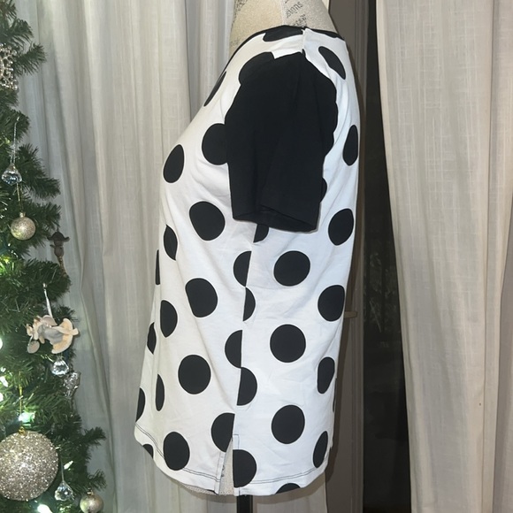 Elena Wang black & white striped polka dot shortsleeve shirt women’s top Small - Picture 4 of 7
